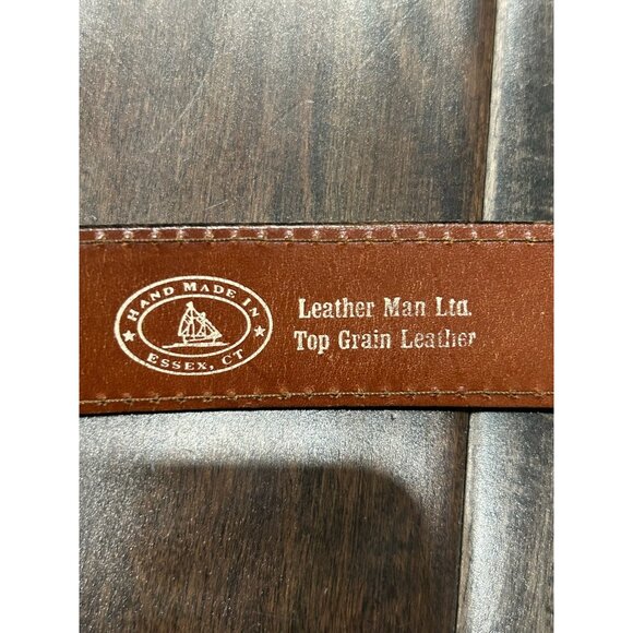 Leather Man Ltd Solid Brass Buckle Brown Leather Belt Size 42 Handcrafted USA - Picture 3 of 8